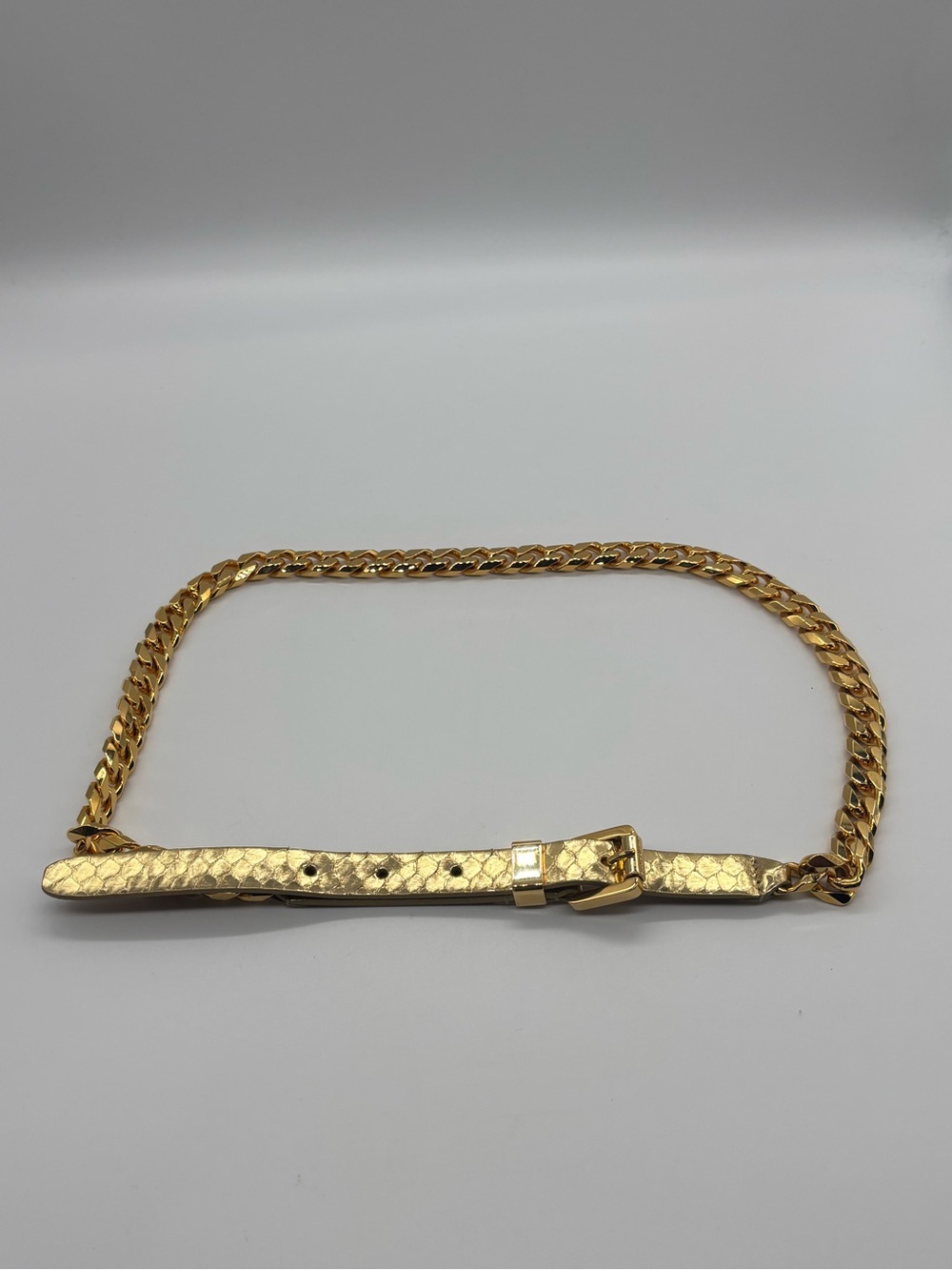 Michael Kors Luxury Genuine Python Metallic Gold Leather & Chain Belt (Small)